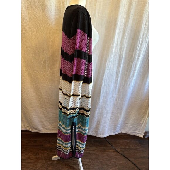 Boston Proper Pink Teal Black Stripe Crochet Duster Cardigan Sweater Sz XL - Picture 7 of 14